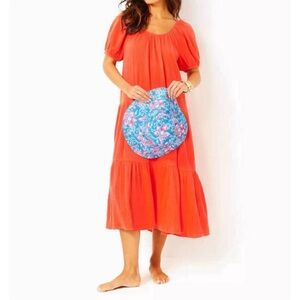 NWT Lilly Pulitzer Zemini Maxi Dress L Flamingo Feather Orange Vacation Bohemian